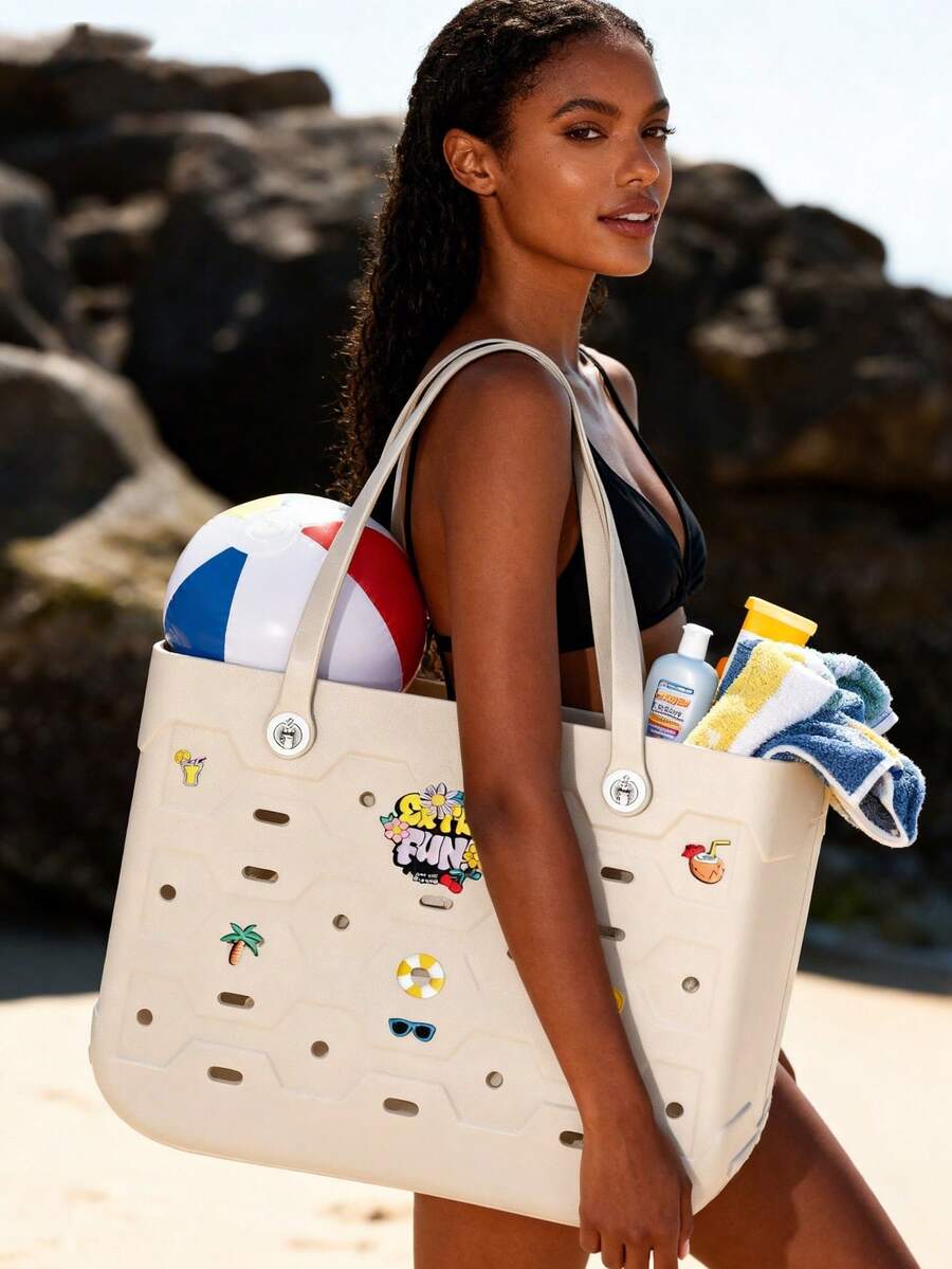 1 EVA Beach Bag, Tote Bag, Casual Tote Bag, Women's Picnic Shoulder Bag, Waterproof, Lightweight, Durable, Multi-Functional Essential Bag, Multi-Functional Shoulder Bag Shopping Tote Bag, Mesh Bag, Multi-Functional Toiletry Bag, Bathroom Bag And Shoulder Bag, Lightweight, Large Capacity, Portable Mesh Beach Bag, Suitable For Family Travel, Vacation, Beach, Camping And Hiking, Summer Bag, Cosmetic Bag - 彩色 - 查看 1