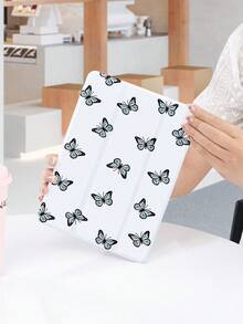 1个蓝色蝴蝶图案平板电脑保护套，带笔槽，防摔，三折支架，兼容10.2英寸、11英寸（2021/2020/第十代）、（A16）11英寸（第十一代，2025年）、第八/第九/第十代、Galaxy Tab A8 10.5英寸（2022年）、Matepad 10.4英寸/Tab，支持睡眠/唤醒功能，浪漫个性化礼物 - 彩色 - 查看 3