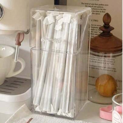 1 pieza Soporte transparente de acrílico a prueba de polvo para pajitas, bolígrafos, brochas de maquillaje con tapa, organizador de cápsulas de café y té, soporte para cubiertos con tapa
