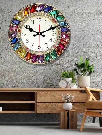 2D彩色水晶装饰挂钟，创意静音设计，适用于卧室、客厅和办公室，尺寸可选：10英寸/12英寸（不含电池）
