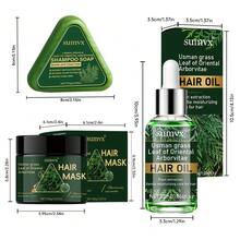 SUMVX Usman Herbal 柏樹香氛護髮套組，包含洗髮皂、護髮油、髮膜，天然植物萃取，深層清潔，易沖洗泡沫，快速去除污垢與油脂，適合所有髮質 - 3件 - 查看 4