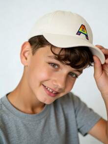 1件装 男女童彩虹26字母棒球帽 金线工艺 R字母设计风格 Kpop时尚 Snapback帽 男女童遮阳帽 - 米色 - 查看 2