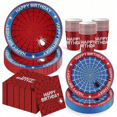 10Ppcs/20pcs/0pcs/60pcs, Red And Blue Web Theme Birthday Party Tableware Decorations Perfect For Halloween Parties, Include 7-Inch And 9-Inch Paper Plates And Napkins, Ideal For Birthday-Themed Tables.Web Tableware Party Supplies – Disposable Red And Blue Web 7inch/9inch Paper Plates And 2-Ply Cocktail Napkins 13*13inch