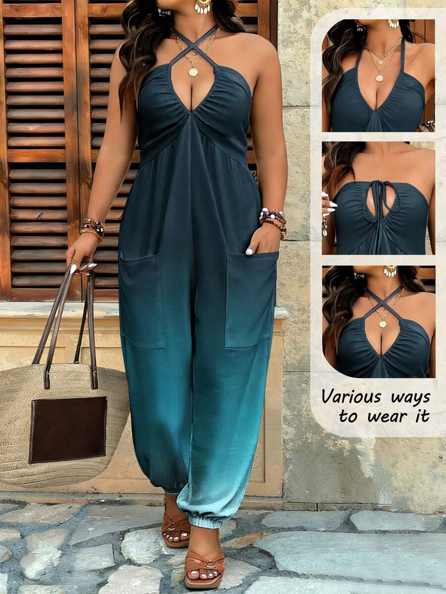 Curvy Grace 女士优雅时尚性感渐变拼接连体裤,适合旅行、居家、派对、毕业典礼、返校、约会、海滩和日常穿着等多种场合,春夏款。 - 彩色 - 查看 1
