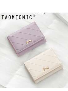 New High-Quality Minimalist Trifold Women Wallet, Multi-Card Slots, Cute Bow Design Short PU Wallet - White - View 3