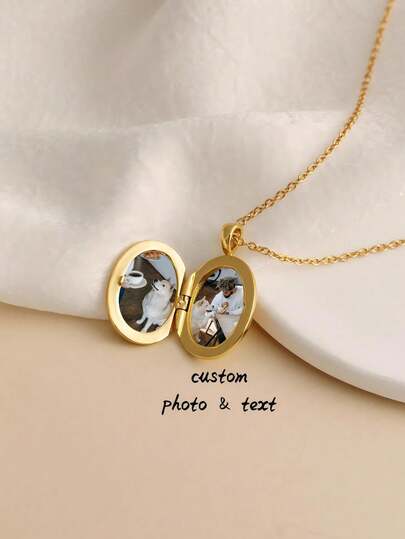 Custom Personalized Oval Locket Necklace, Custom Photo Locket Necklace, Engraved Memorial Jewelry Gifts, Anniversary Gift For Her, Gifts For Mom