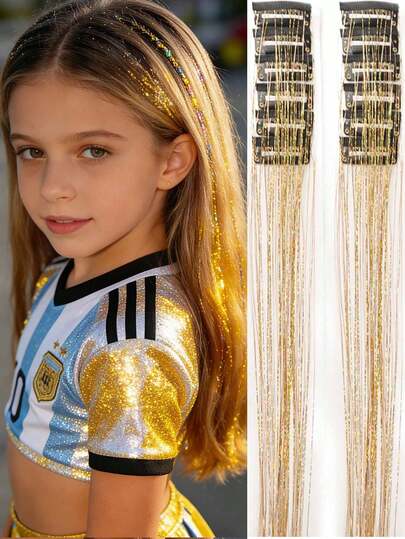 12pcs Children Colorful Clip-In Hair Extensions, 20 Inch Rainbow Long Straight Synthetic Hair Pieces, Hairclips - Ideal Gift For Role Play, Costume, Fashion Party, Birthday And More