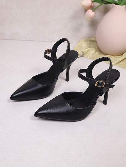 Pantofi cu toc stiletto, la modă și confortabili, de vară, cu vârful ascuțit, fără spate, stil retro sexy și elegant, versatil, pentru naveta și întâlniri, pantofi cu toc stiletto de înaltă calitate, cu vârful ascuțit și curea cu cataramă