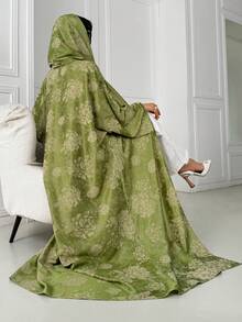 Women's Elegant Floral Print Loose Batwing Arabic Abaya, Autumn - Multicolor - View 6