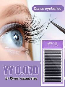 12排柔软细腻YY 0.07混合密度DIY睫毛嫁接专业高档睫毛材料单根嫁接自然绽放不脱落卷翘仿真睫毛浓密花型睫毛 - 查看 3