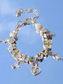 1pc Y2K Charm Bracelet, 1pc Cross Charm Bracelet, Retro Streetwear Fashion Bracelet, 1pc Cross & Heart Charm Bracelet, Glow-In-The-Dark Bracelet - 白色 - 查看 4