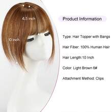 Women'S Realistic Clip-On Hair Topper With Bangs 3 Secure Clips, 360°Cover Top Hair Pieces 10 Inch Light Brown Straight Hairpiece For Bald/Thinning Hair - S6 - View 2