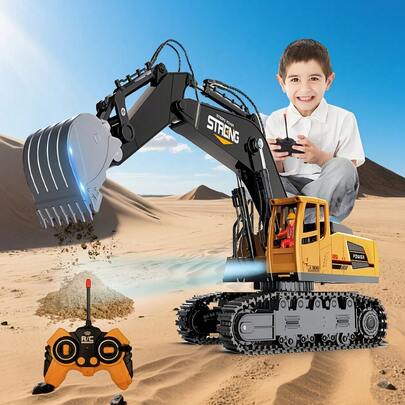 Remote Control Excavator Construction Toys For Boys, 2.4Ghz RC Excavator Toys With  Light, 6 CH Construction Truck For Boys 6 Year Old Kids Christmas Birthday Gift