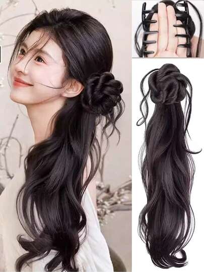 Coleta sintética, pieza de cabello sintético para moño, clip de garra para moño, moños sintéticos falsos, extensiones de cabello, accesorios de cabello para uso diario de mujeres