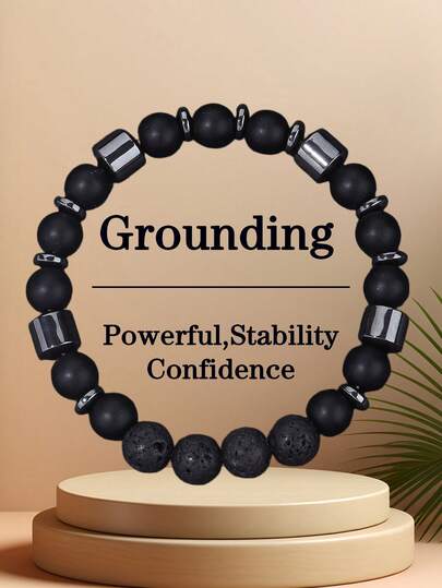 1 pieza Brazalete de Ónix Negro Mate con Piedra Cúbica de Hematita - Protección, Conexión a Tierra, Valor, Adecuado para Hombres y Mujeres, Regalo para Ocasión Casual o Especial