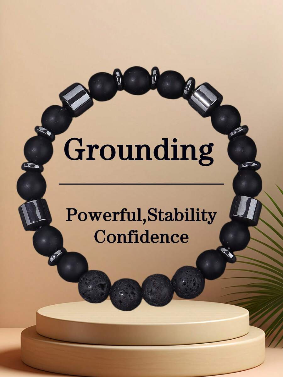 1条哑光黑玛瑙搭配立方赤铁矿手链 - 寓意保护、接地、勇气，男女皆宜，可搭配休闲装或作为特殊场合的礼物 - 黑色 - 查看 1