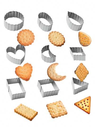 1 Set Of 9 Pcs Stainless Steel Wavy Pattern Cookie Cutters, Round/Square/Heart/Moon Star Shapes With Serrated Edge, Including Eid Moon/Easter Egg Shapes, Round/Square/Heart DIY Baking Tools, Serrated Cutter, Eid Gift, Essential For Home Baking, Suitable For Pastries, Cakes, Fondant, Cookies, Holiday Kitchen Baking Accessories, Multipurpose Dough Press Mold, Dough/Fondant Cutter, Suitable For Gift Or Personal Use