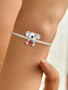 2 piezas de cuentas colgantes de koala y elefante, adecuadas para hacer pulseras DIY, joyería de mujer - Plateado - Ver 9