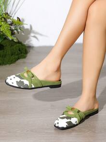 女士平底无后跟方头舒适复古穆勒鞋 - 綠色 - 查看 1