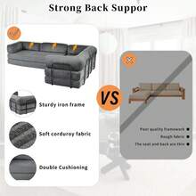 MERAX L-Shaped Modular Sofa Bed In Corduroy Fabric, Ideal For Living Rooms And Apartments, Gray - 灰色的 - 查看 6