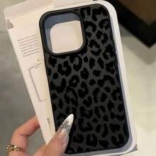 1个时尚豹纹荔枝纹哑光黑全包防震TPU手机壳，适用于苹果16、15、14、13、12、11、17 Pro Max，男女通用 - 彩色 - 查看 3