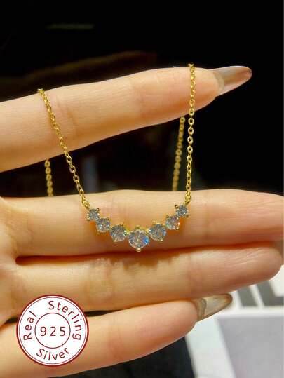 1 pieza Collar de Moissanita de diamante de 0,5 quilates con 7 princesas, de plata de ley 925, elegante collar de compromiso/boda eterno, regalo de joyería de lujo para mujeres