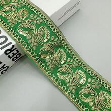 1/5码手工蕾丝花边，带金色亮片 - 6种颜色（黑色、白色、蓝色、绿色、金色、棕色） - 优雅花卉图案，适用于服装、礼品包装、DIY缝纫、家居装饰和初学者缝纫 - 多色 - 查看 21
