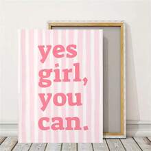 1pc "Yes, Girl, You Can!" Inspirational Canvas Wall Art Print, Positive Affirmation Poster, Suitable For Girls Room Decor, Modern Wall Art, Perfect Gift For Her Optional Frame - Pink - View 5