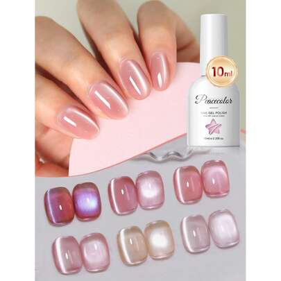  1 Botella de 10ml de Esmalte de Uñas de Gel de Efecto Gato PEACECOLOR, de secado rápido, fácil aplicación, tono rosa nude magnético, de larga duración y fácil de desprender, adecuado para manicura DIY de mujeres, regalo para salón