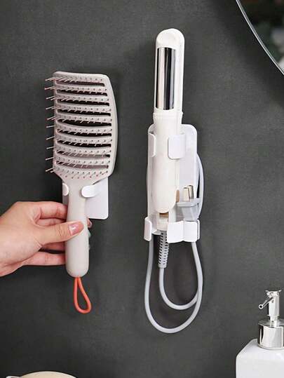 1/2件套美发工具收纳架，壁挂式美发工具整理架，卷发棒支架，浴室壁挂架，塑料吹风机架，直发器和梳子收纳架，浴室和卧室配件