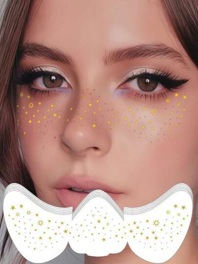 12张闪光雀斑脸部纹身贴纸，防水金银双色闪亮雀斑闪光临时纹身，适合女性，可用于音乐派对、夏季旅行、音乐约会、舞会、复活节等场合。