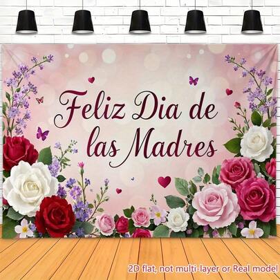1 Tela de fondo con diseño de flor de mariposa para el Día de la Madre, con tulipanes y diseño en forma de corazón, bandera de fiesta multifuncional, sin suministro de energía, disponible en varios tamaños y estilos.