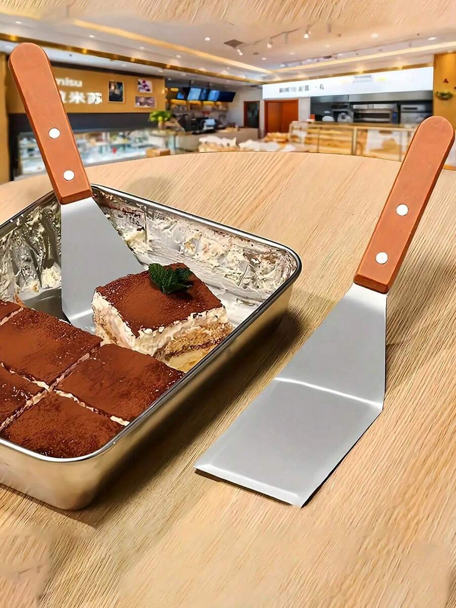 1pc Large Stainless Steel Angled Hardwood Handle Metal Spatula, Heat Resistant Non-Rust Non-Slip Handle, Suitable For Cast Iron Pans, Baking Trays, Grilling Racks, Kitchen Tool, Cooking Utensil, Thanksgiving Christmas Gift, Daily Use