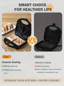 SCISHARE 1 Máy làm bánh mì kẹp 23x23x7.5cm, công suất 750W, trang bị tấm nướng gốm chống dính | Phích cắm EU | Làm nóng hai mặt | Làm nóng đều | Dễ dàng vệ sinh, tiện lợi cho việc làm bữa sáng và đồ ăn nhẹ. Thiết kế nhỏ gọn, đáy chống trượt, lý tưởng cho gia đình và văn phòng. - Phích cắm loại EU E (220-240V) - Xem 8