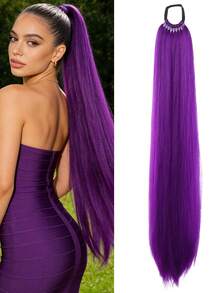 18-32英寸马尾假发，多功能弹力带黑色马尾，长直DIY环绕式马尾，柔软自然的合成马尾 - 彩色 - 查看 63