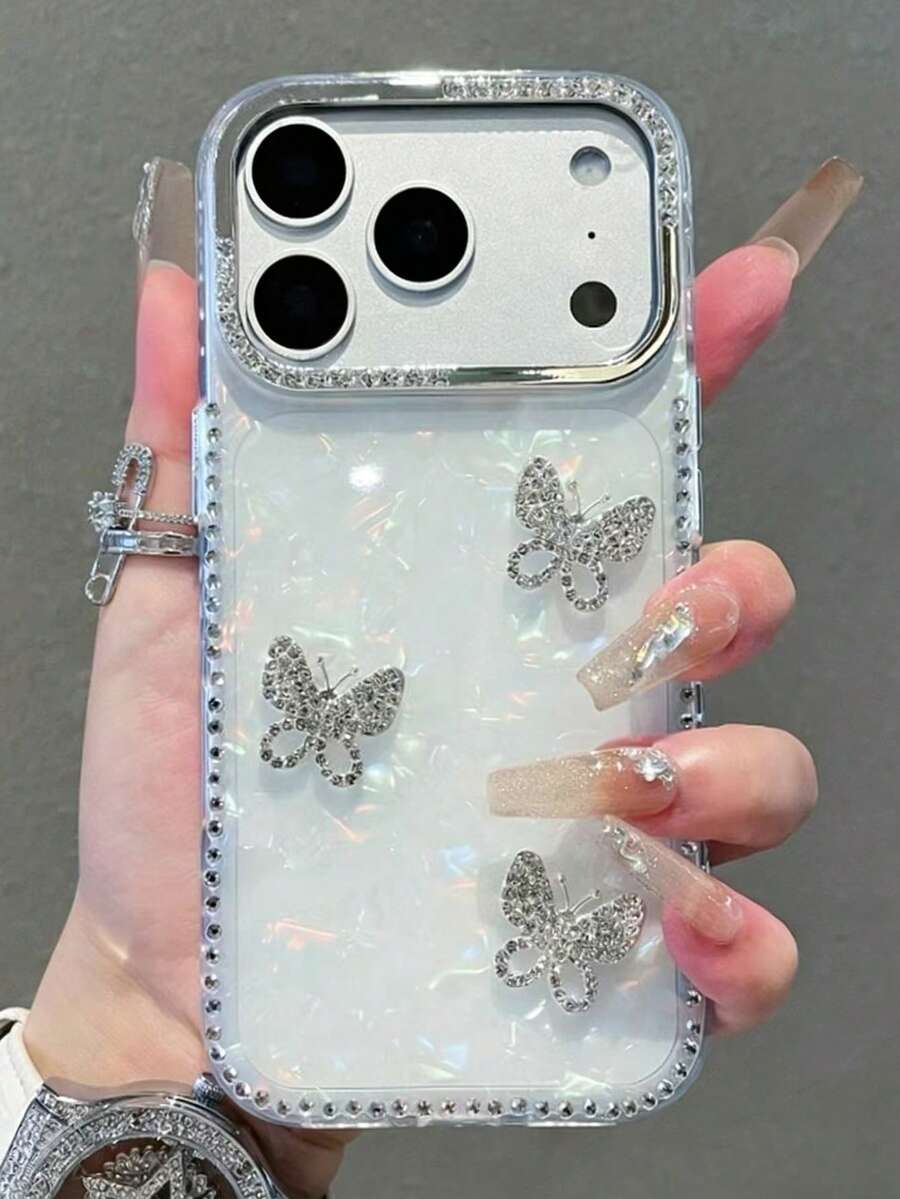 1pc Fashionable Luxury Electroplated Rhinestone Framed Shiny Star Transparent Full Body Shockproof Phone Case, Compatible With IPhone 17/17 Air/17 Pro/17 Pro Max, 16, 16 Pro, 16 Plus, 16 Pro Max, 15, 14, 14 Pro Max, 13, 12, 11 - Clear - View 1
