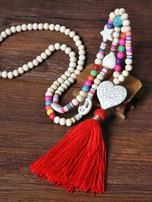 Women's Wooden Bead Long Necklace, Suitable For Daily Wear - Multicolor - View 15