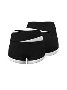 Women's Color-Block Sports Shorts, Structured Cut For A Body-Flattering Fit, High-Stretch Tummy-Control Design, Suitable For Yoga And Everyday Workouts - Star Black - View 2