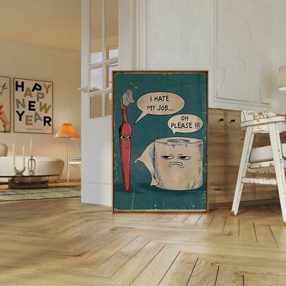 1pc Frameless I Hate My Job Poster Vintage Retro Print Wall Art Home Decor Humorous Office Decor Canvas Print Vintage Chic Aesthetic Minimalist Whimsical Folk Art Decor Rustic Painting For Apartment, Living Room, Bedroom, Dorm, Home Office Funkyposters Prints For Wall Room Decor Dorm Essentials College Room Party Decor Best Gift Choice