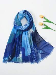 1pc Ombre Blue-Green Scarf, Headband, Hijab - Multicolor - View 8