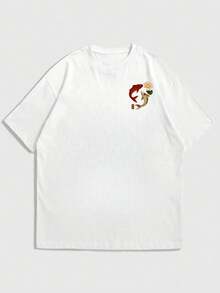 Fractyr Men's Summer Fashion Minimalist Street Carp Element Print Round Neck Short Sleeve T-Shirt | All-Match Street Casual Tee, Boyfriend/Husband Gift - White - View 3