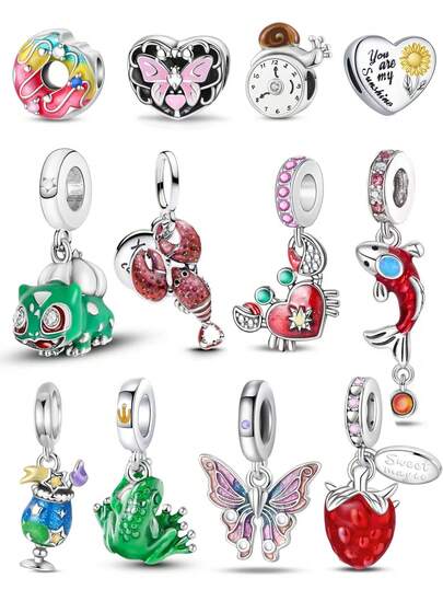 1 Pc Spring Colorful Animals Series: Flowers, Butterflies, Snails, Frogs, Fish, Crabs, Shrimp, Donuts, Strawberry Elements Beaded Pendant For Women Bracelets Bangles DIY Jewelry Making And Daily Outfit Matching Jewelry Decoration For Girls