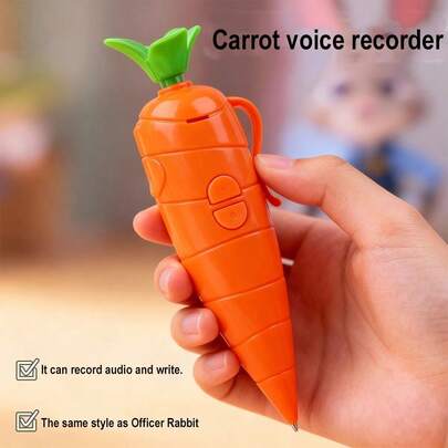 1pc Carrot Shaped Voice Recorder Pen, Student Exclusive Writing Tool. This Is A Carrot-Shaped Ballpoint Pen That Can Be Used For Writing And Recording, Making It An Educational Stationery Item. The Judy Animal Stationery Carrot-Shaped Voice Recorder Pen Is Small And Cute, With A Press-To-Write Function, Making It An Ideal Recording Tool For Students.