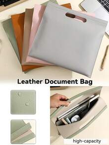 Leather File Folder, Large Capacity Waterproof Document Bag, Data Portfolio - Multicolor - View 1