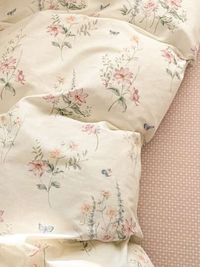סט מצעים לחדר שינה אלגנטי ונעים, פרחוני, 3 יחידות, 100% כותנה, אביב חדש 2026, 2 ציפות לכריות + כיסוי שמיכה אחד