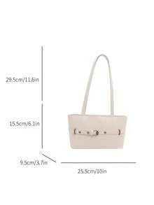 时尚新款纯色五金皮带扣设计个性手提包，经典百搭的字母装饰实用女士单肩包，适合购物、装钱包、休闲出行，也适合年轻女性、大学生、职场新人及白领人士。非常适合办公室、大学、工作、商务、通勤、户外活动、旅行和郊游等场合。 - 白色 - 查看 11