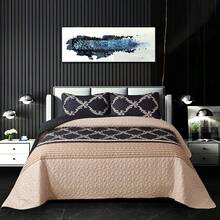 三件套床上用品，含枕套，轻盈柔软的绗缝被，缝制毯子，四季皆宜，夏季适用 - 不含枕芯 - 黑色 - 查看 12