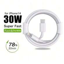 1条30W快充数据线，100厘米/3.3英尺，高效数据传输快充线，兼容 14 Pro Max/14 Pro/14 Plus/14/13/12/11/XS/XR/8/7/6系列，兼容 14 Pro Max、14 Pro、14 Plus、13 Pro Max、13 Pro、13、12 Pro、12、11、XS、XR、8 Plus、8、7、6、5、SE Lightning快充线，非MFi认证 - 白色 - 查看 1