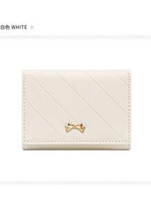 New High-Quality Minimalist Trifold Women Wallet, Multi-Card Slots, Cute Bow Design Short PU Wallet - White - View 4