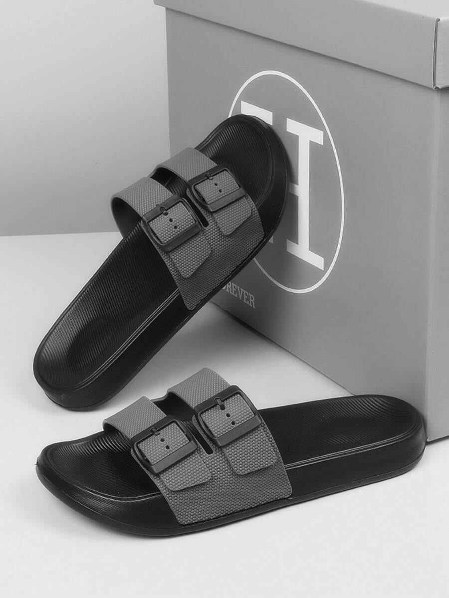 Plus Size Men's Summer Outdoor Slippers, Adjustable Wide Feet Comfortable Soft Sole Casual Sandals - Grey - View 1